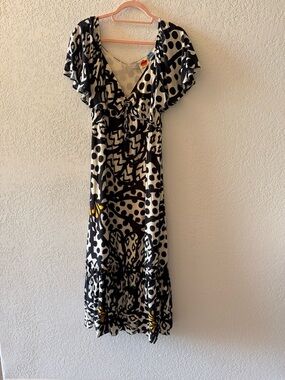 FARM RIO ANTHROPOLOGIE Fluttered Sleeves V Neck Maxi Dress Women’s Size Medium